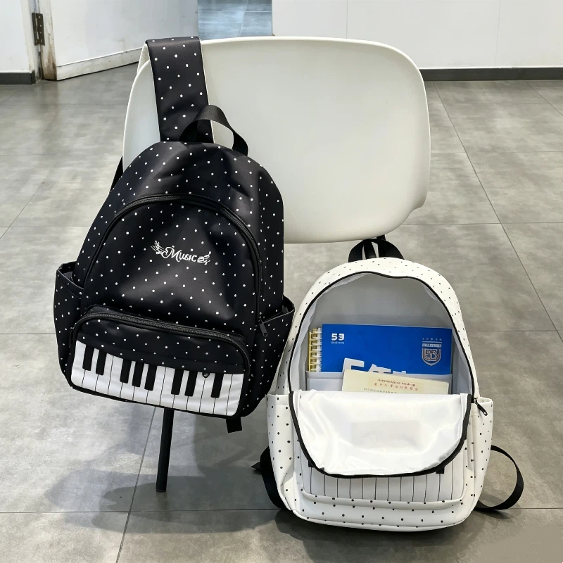 Black White Piano Note Wave Po - Hiking Backpack Waterproof ulasan dan harga
